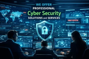Professional cyber security solutions team monitoring digital threats and network security services